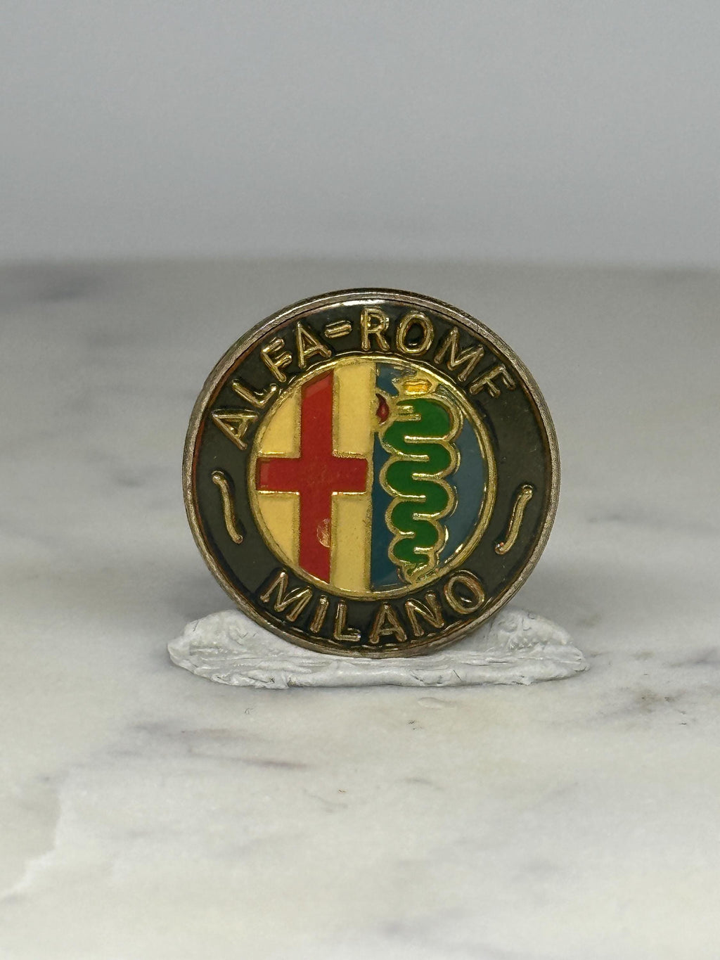 Alfa Romeo Milano Pin: Enamel Gold Tone - Vintage Auto Accessory