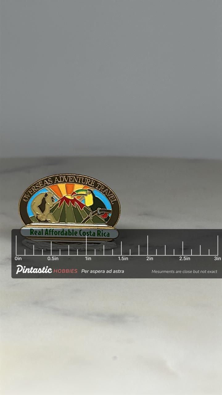 Costa Rica Travel Souvenir Pin: Multicolor Enamel - Tropical Adventure Accessory with ruler overlay for size reference