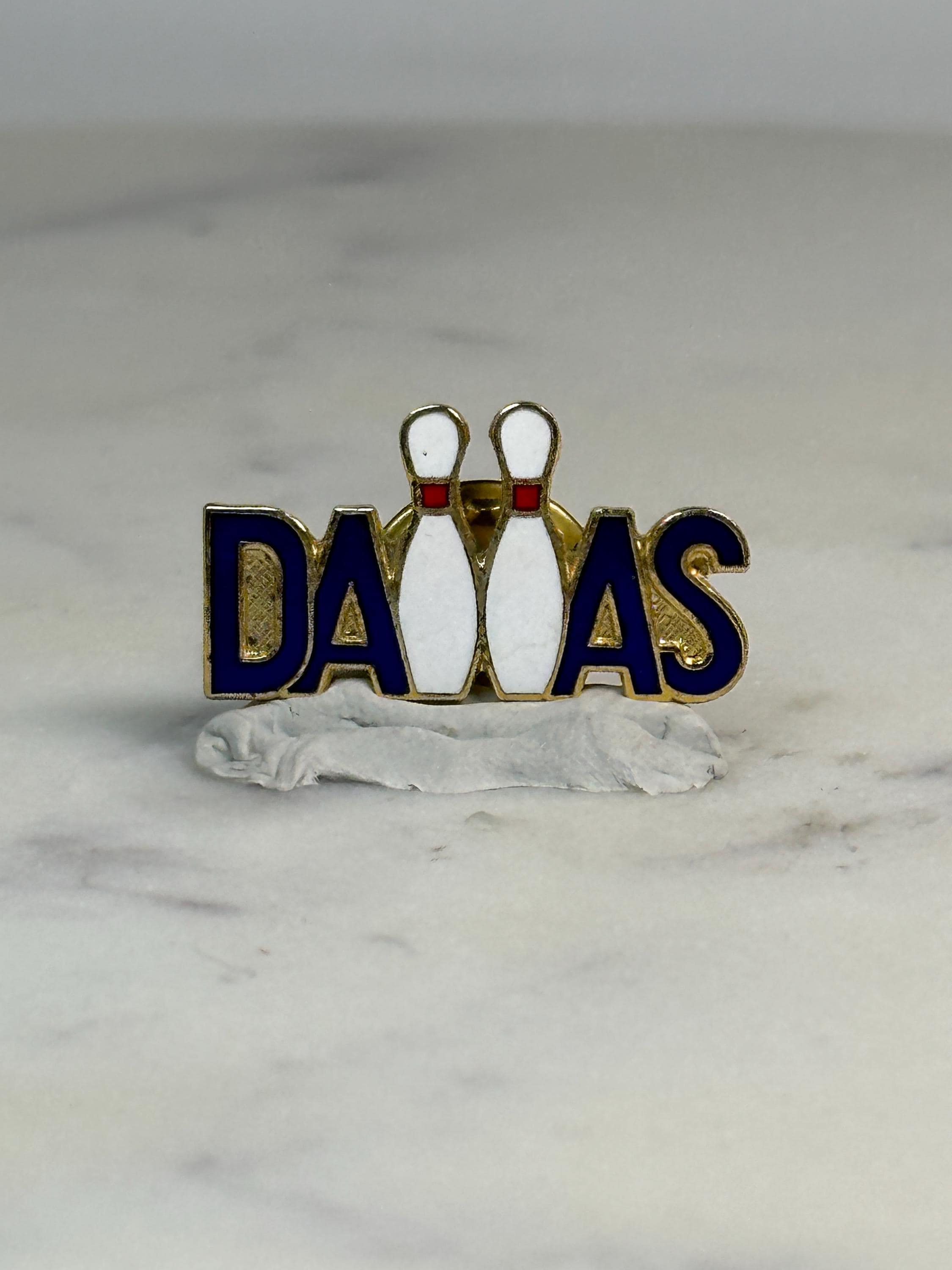 Dallas Bowling Souvenir Pin: Enamel Gold Tone - Retro Travel Accessory