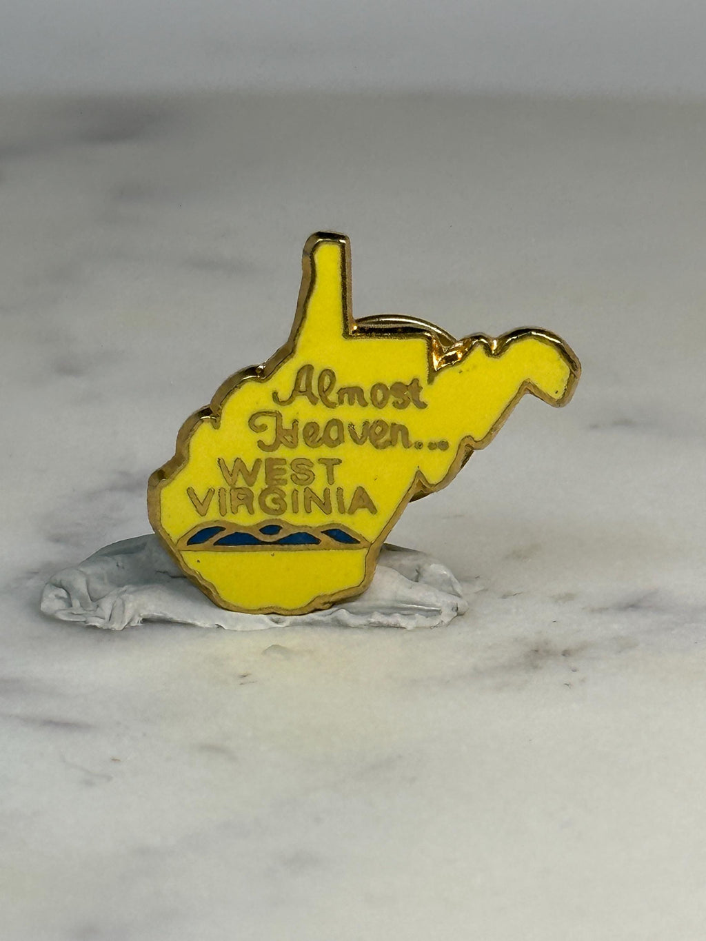 West Virginia State Shaped Pin: Yellow Enamel Finish - Vintage Travel Accessory