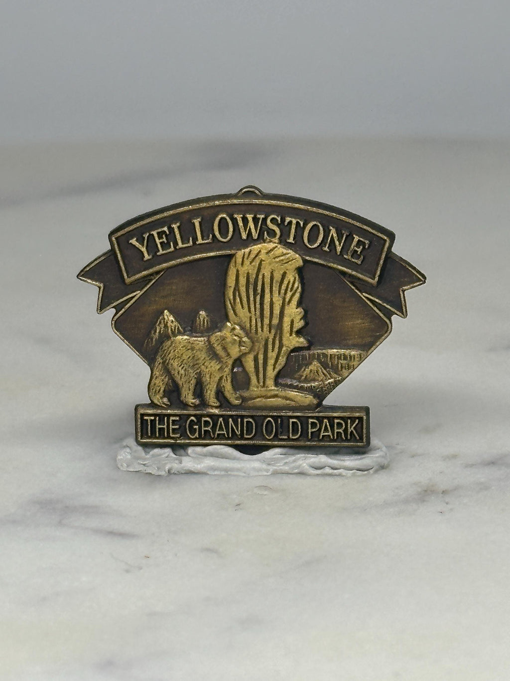 Yellowstone National Park Pin: Antiqued Brass Finish - Vintage Souvenir Accessory