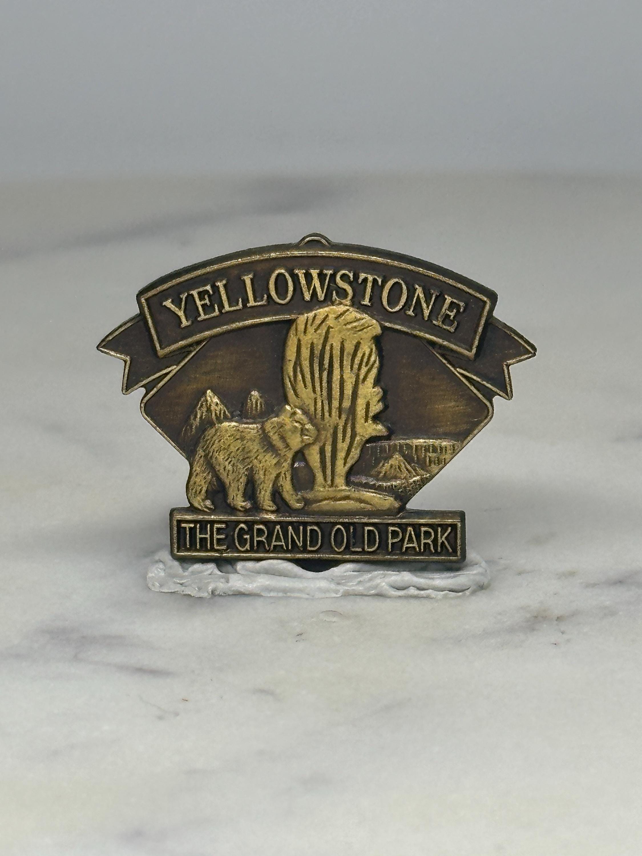 Yellowstone National Park Pin: Antiqued Brass Finish - Vintage Souvenir Accessory