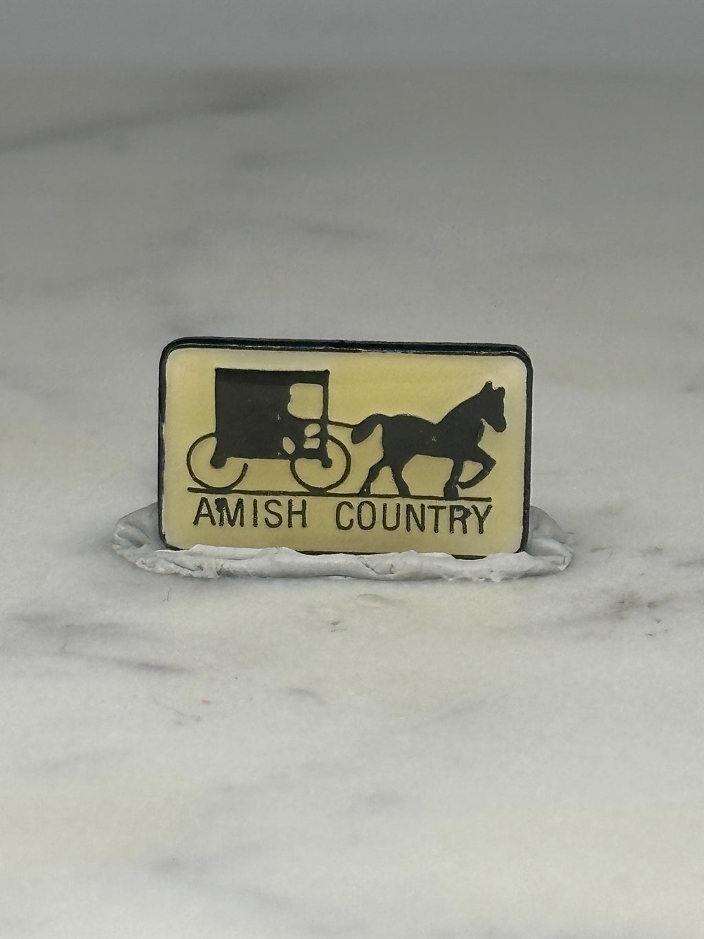 Amish Country Souvenir Pin: Cream & Black Enamel - Vintage Travel Accessory