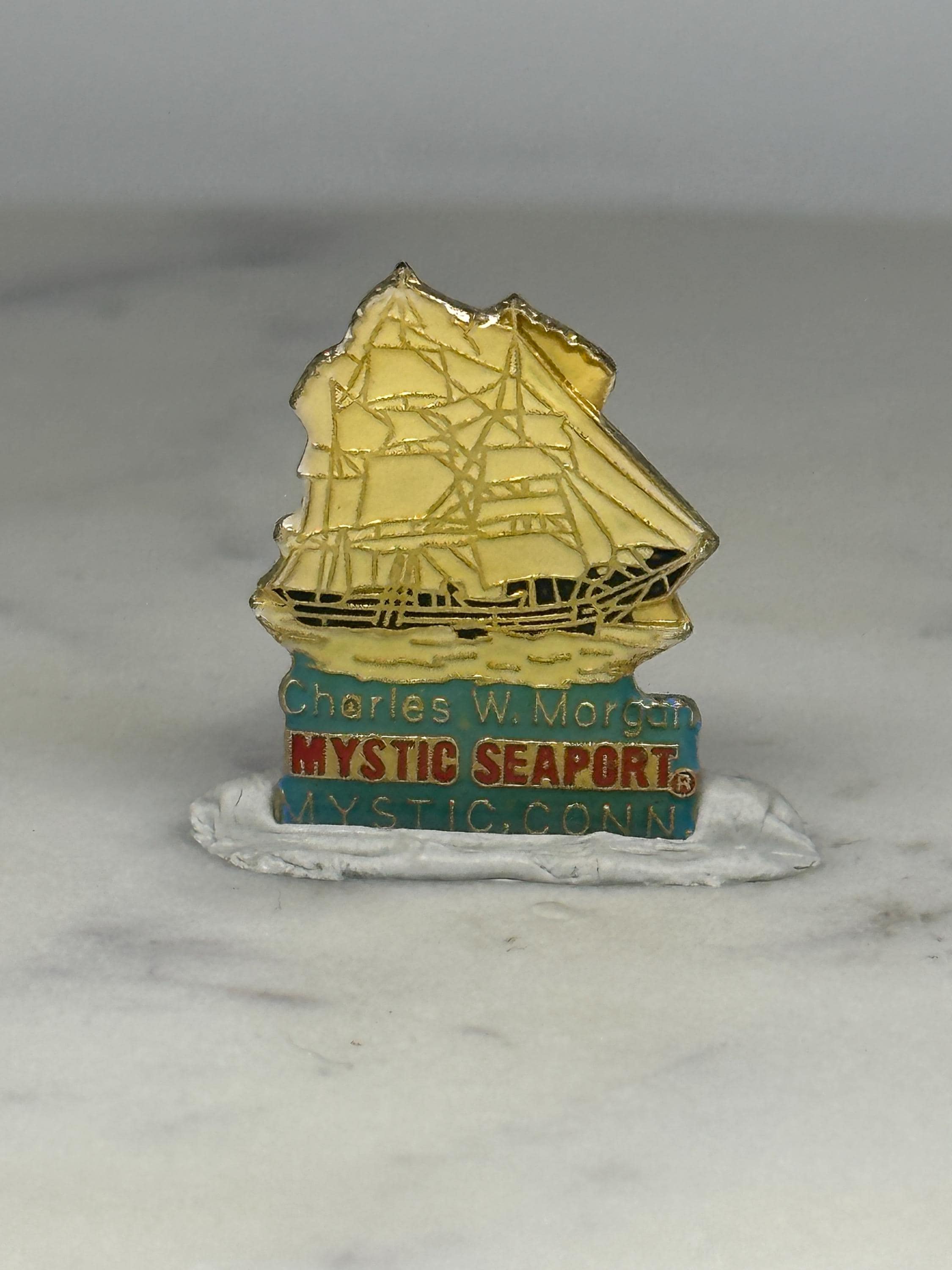 Charles W. Morgan Ship Pin: Gold Enamel - Nautical Souvenir Accessory
