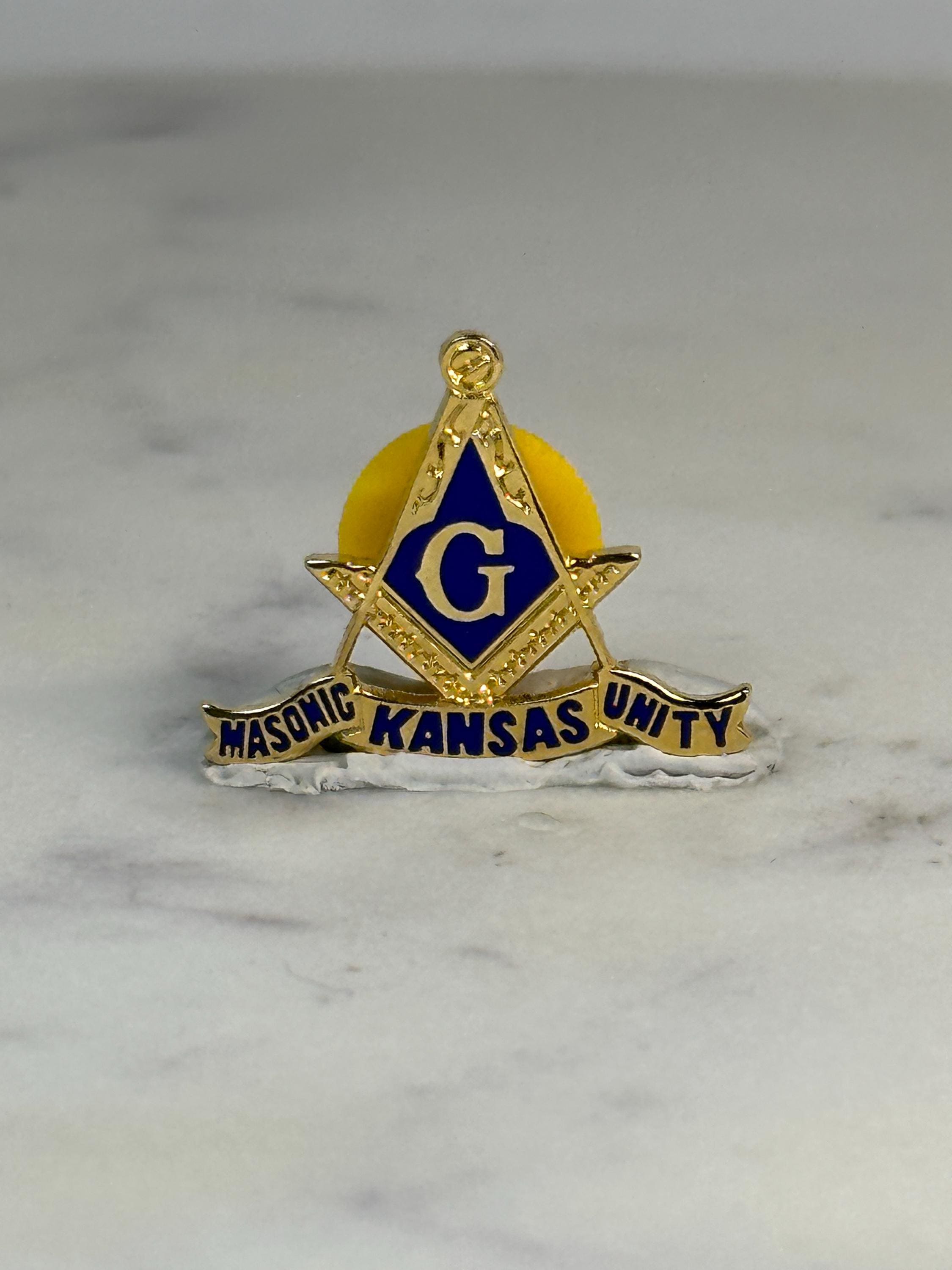 Masonic Kansas Unity Pin: Gold & Blue Enamel - Fraternal Accessory