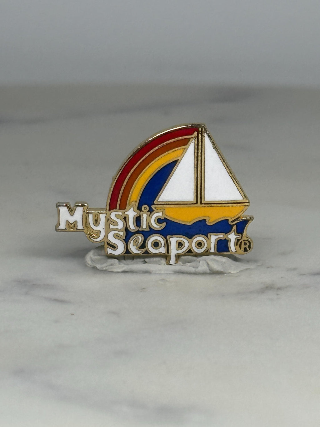 Mystic Seaport Sailboat Pin: Rainbow Enamel Finish - Vintage Travel Accessory