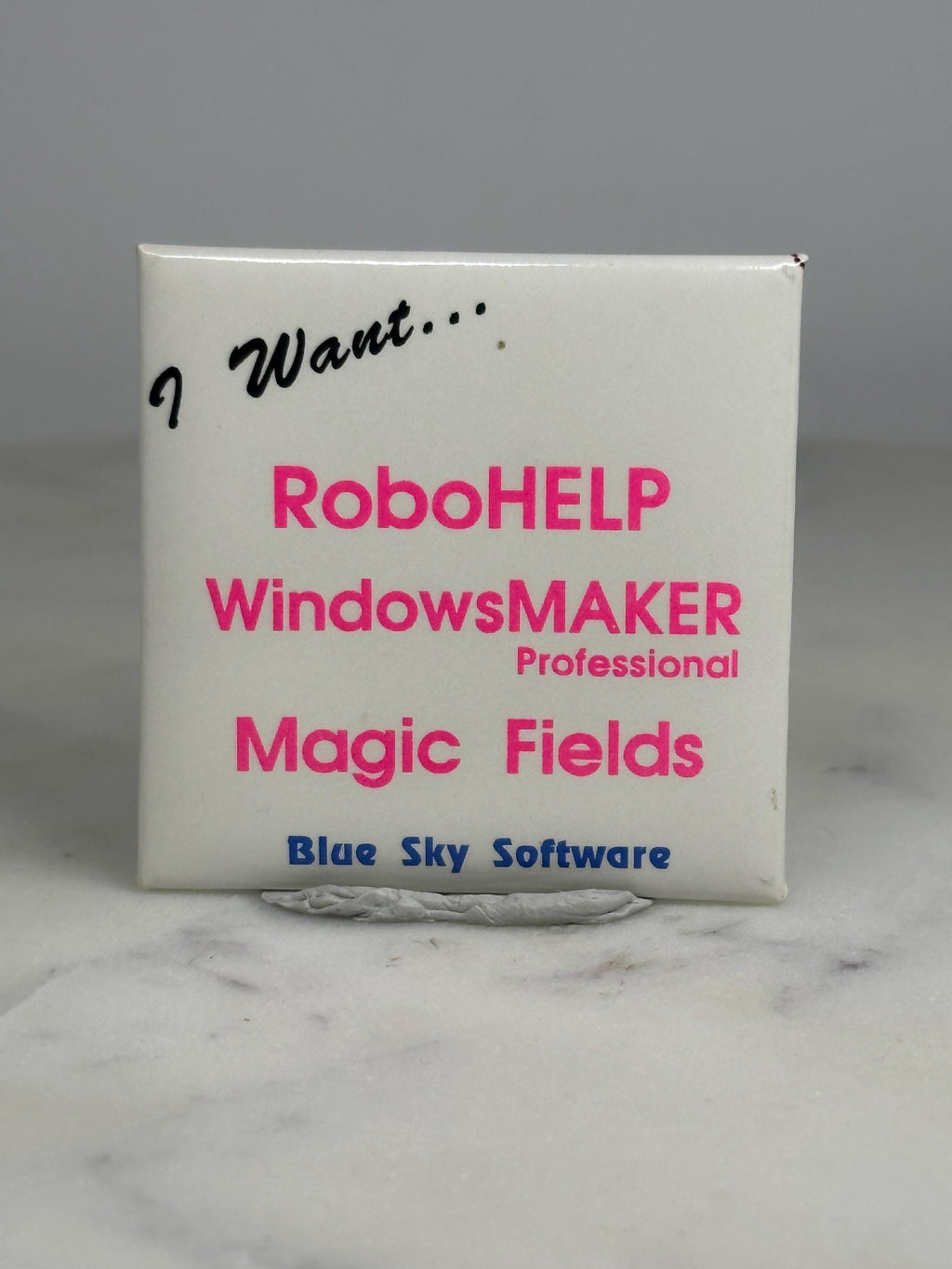 RoboHELP Software Promo Pin: White Pink Blue - 90s Tech Accessory