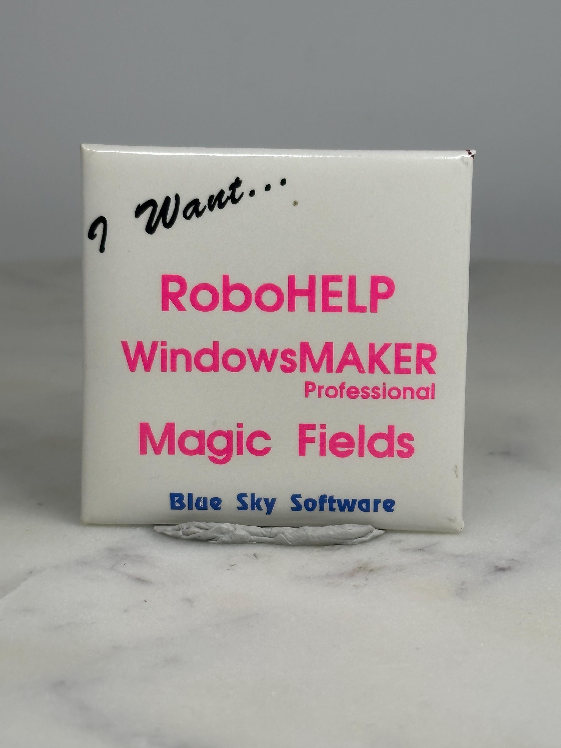 RoboHELP Software Promo Pin: White Pink Blue - 90s Tech Accessory