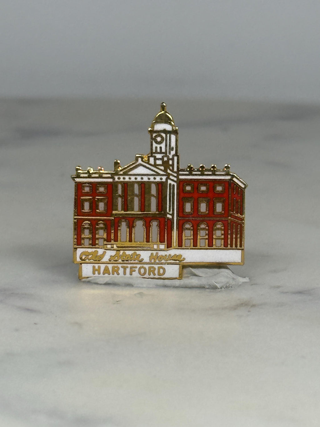 Hartford Old State House Pin: Red Enamel & Gold Trim - City Landmark Accessory