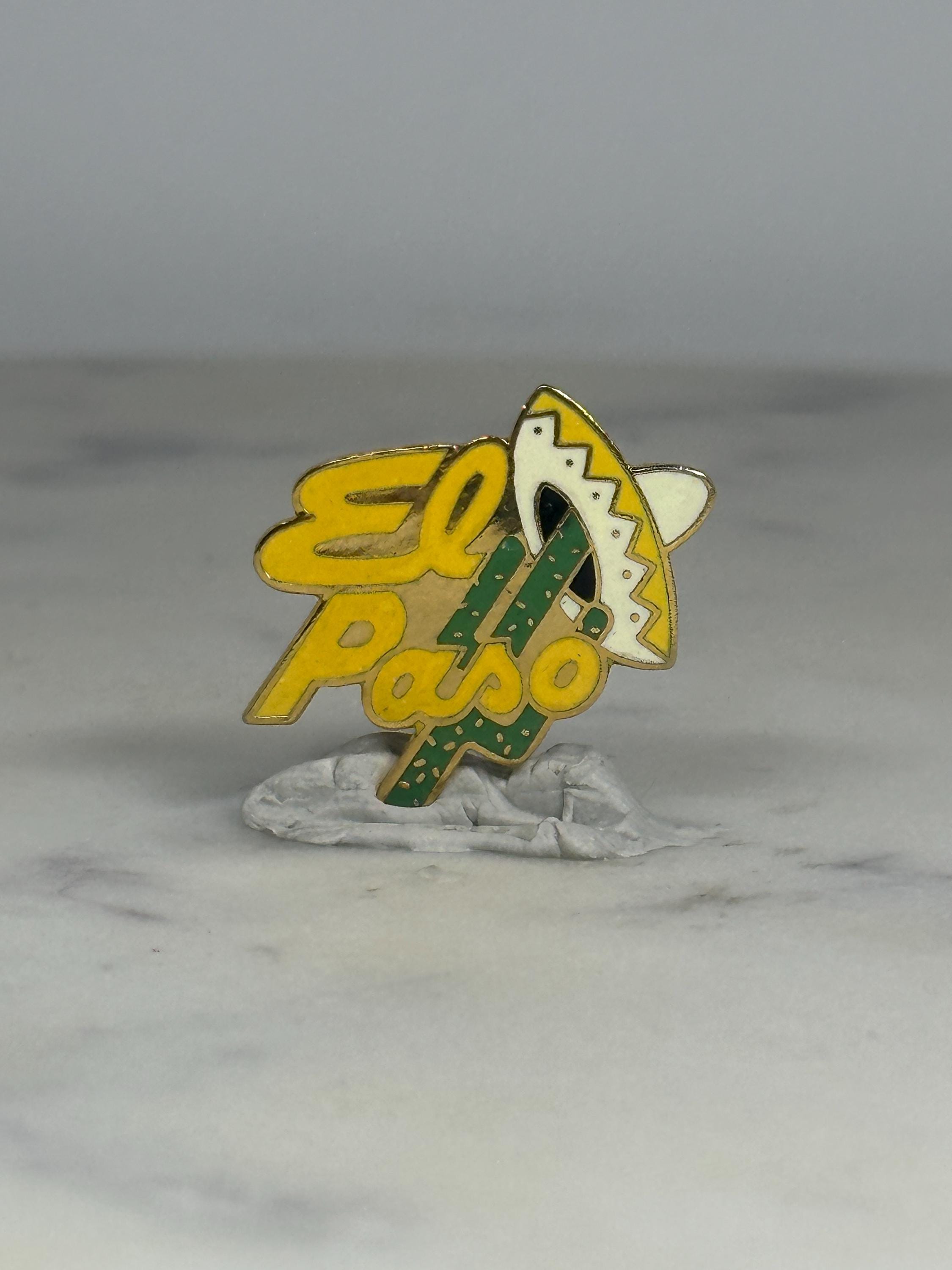 El Paso Souvenir Pin: Yellow Enamel Sombrero Cactus - Vintage Travel Accessory