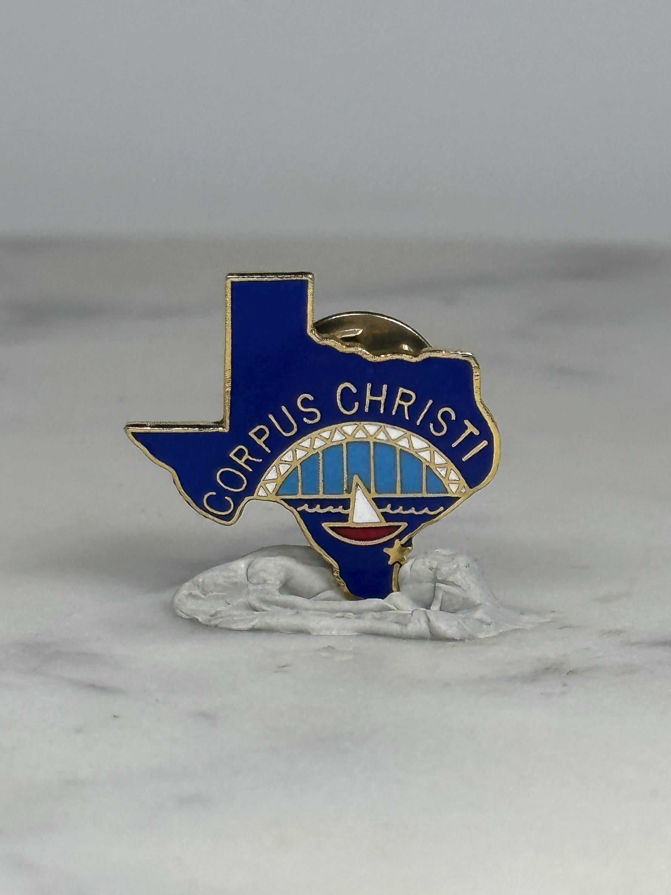 Corpus Christi Texas Pin: Blue Enamel State Shape - Vintage Souvenir Accessory