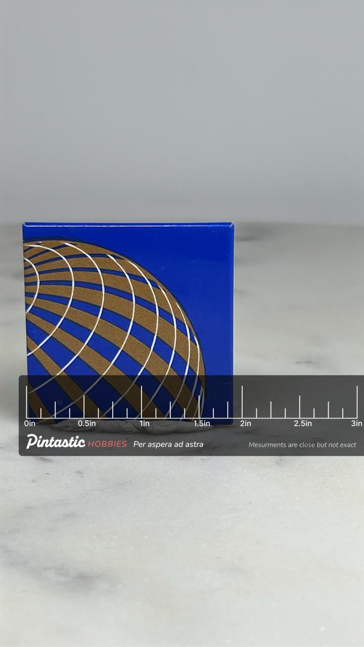 United Airlines Logo Pin: Blue Gold Square - Retro Travel Accessory with ruler overlay for size reference