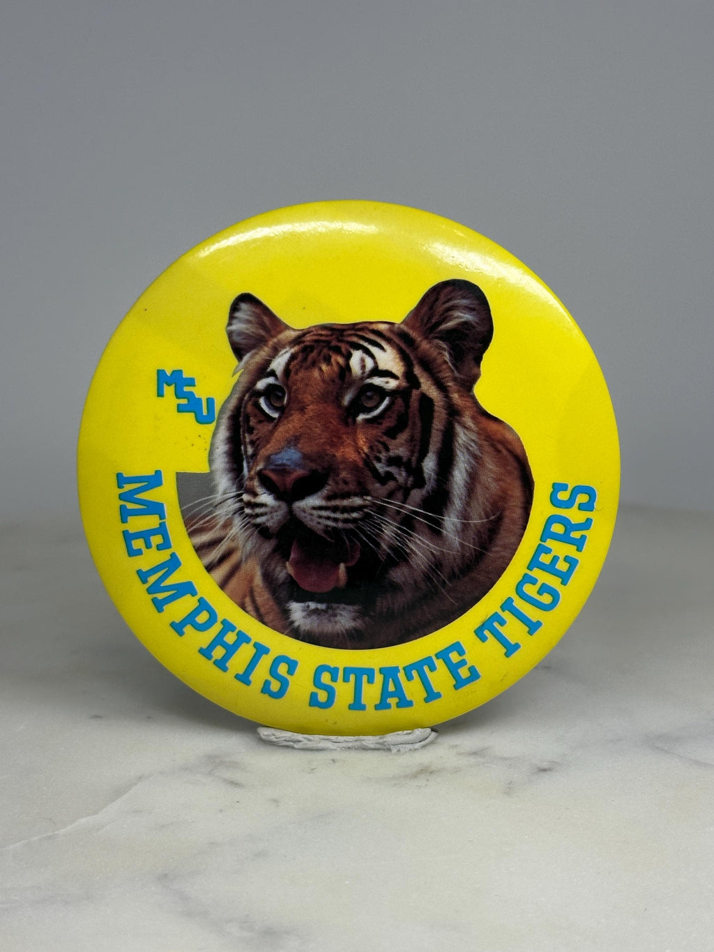 Memphis State Tigers Pinback Button: Yellow Bold - Vintage College Accessory