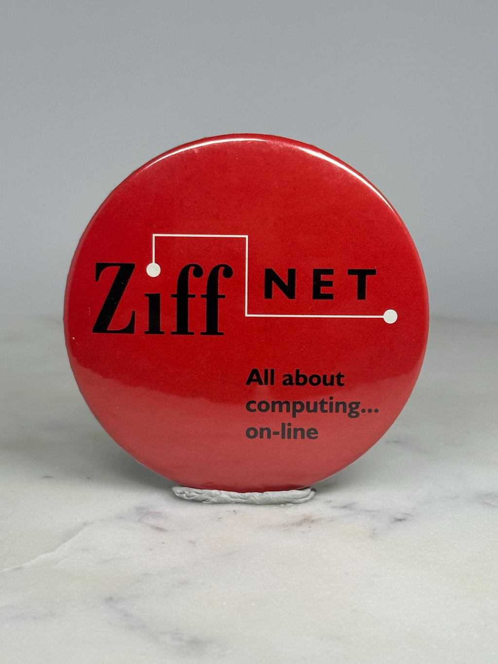 ZiffNet Computing Button Pin: Red Tech Promo - 90s Internet Accessory