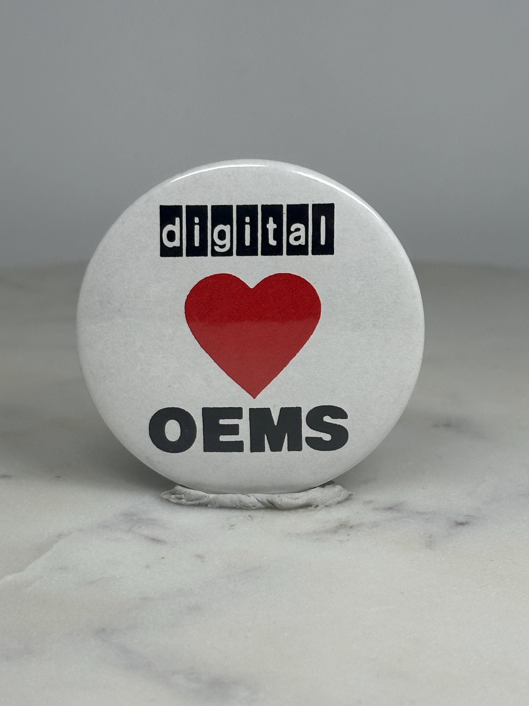 Digital OEMS Button Pin: Retro White & Red - 90s Tech Accessory