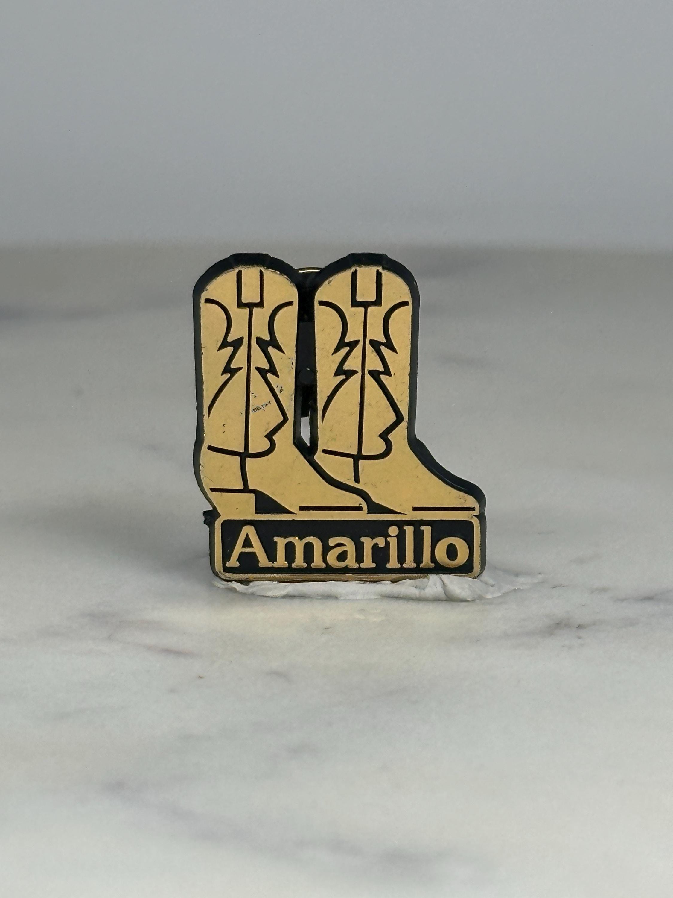 Amarillo Cowboy Boots Pin: Gold & Black Enamel - Vintage Texas Accessory