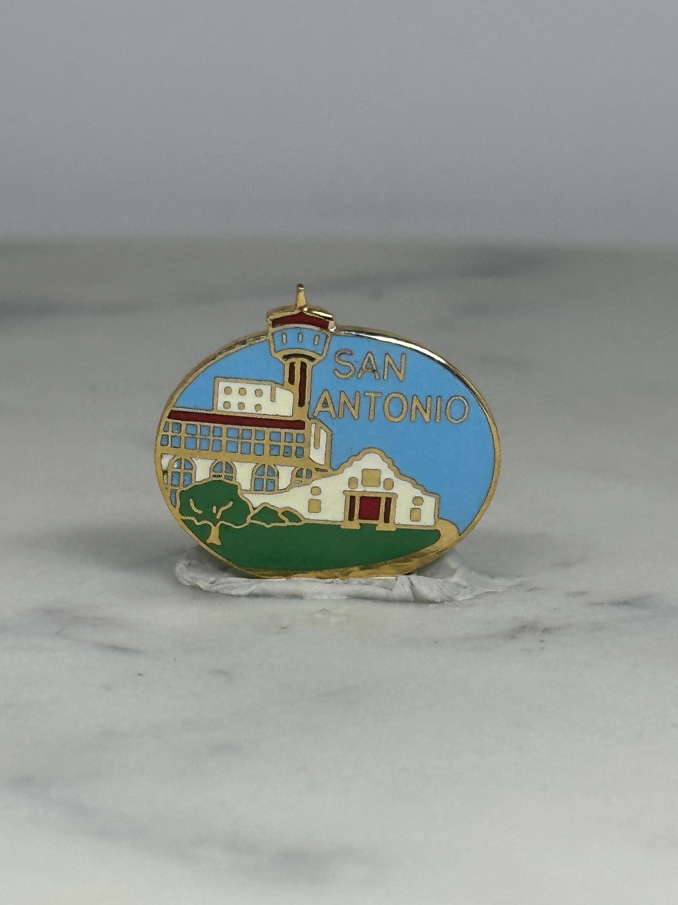 San Antonio Landmark Pin: Enamel with Gold Trim - Vintage Travel Accessory