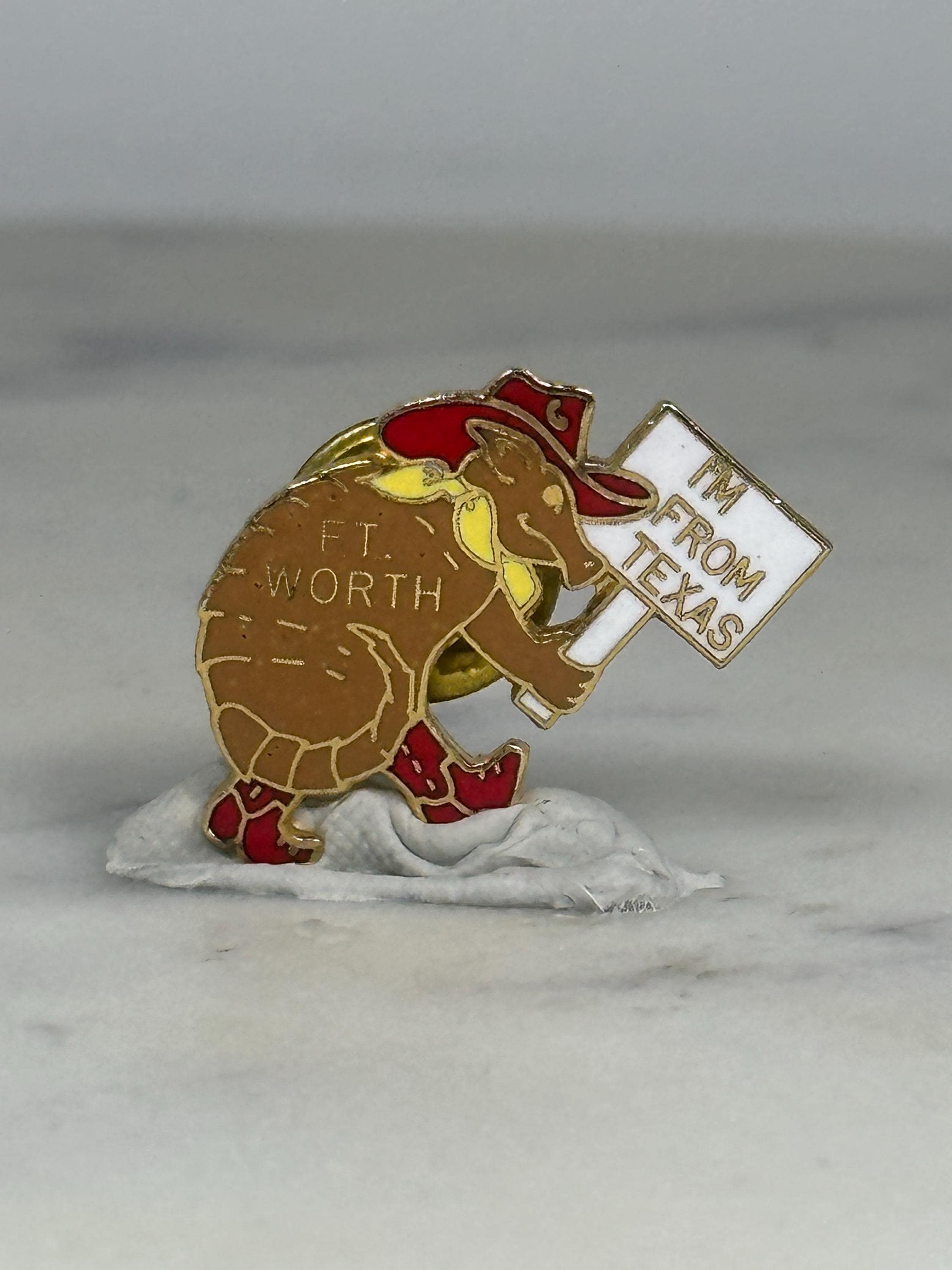 Ft. Worth Armadillo Pin: Red Cowboy Hat Enamel - Texas Souvenir Accessory