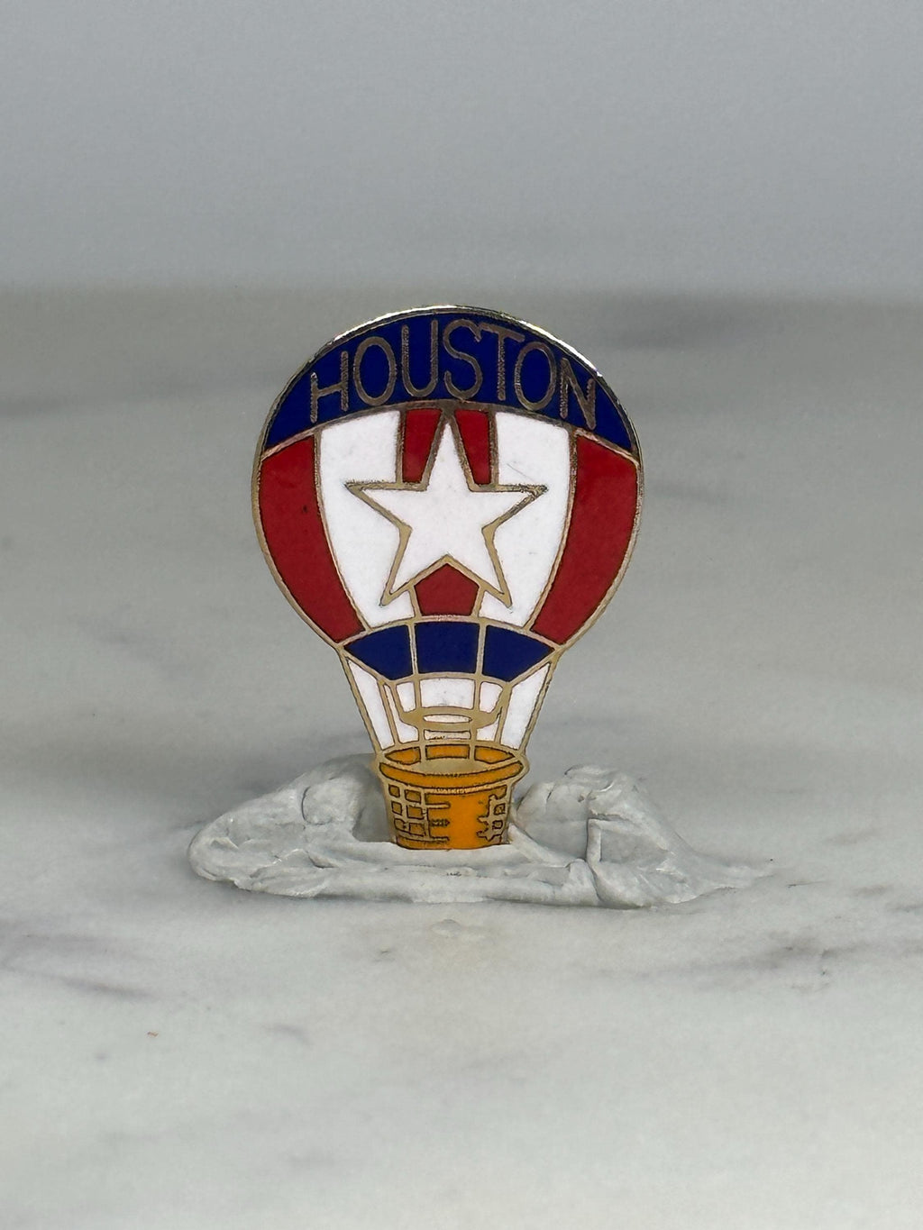 Houston Hot Air Balloon Pin: Red White Blue Enamel - Vintage Travel Accessory