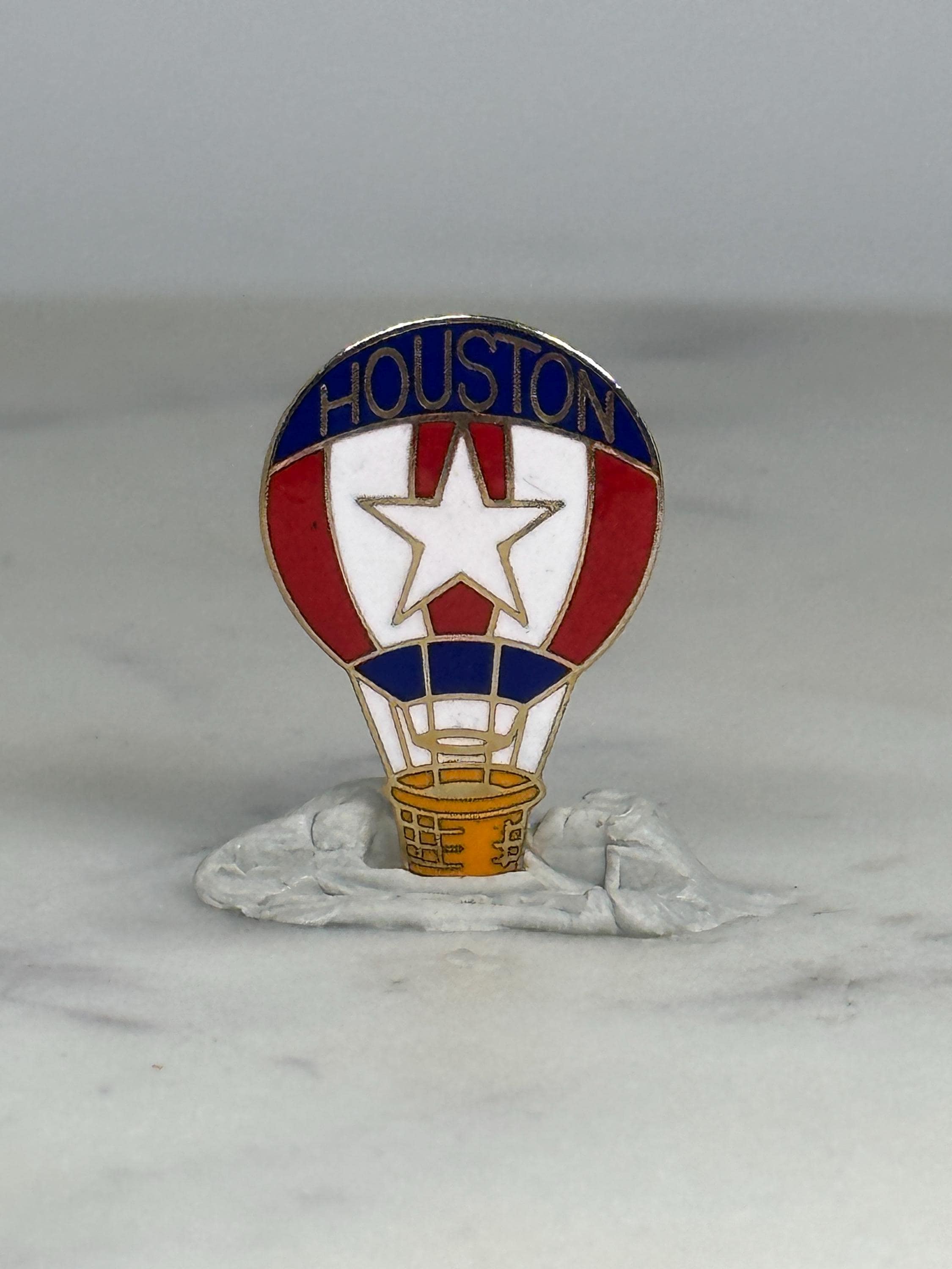 Houston Hot Air Balloon Pin: Red White Blue Enamel - Vintage Travel Accessory