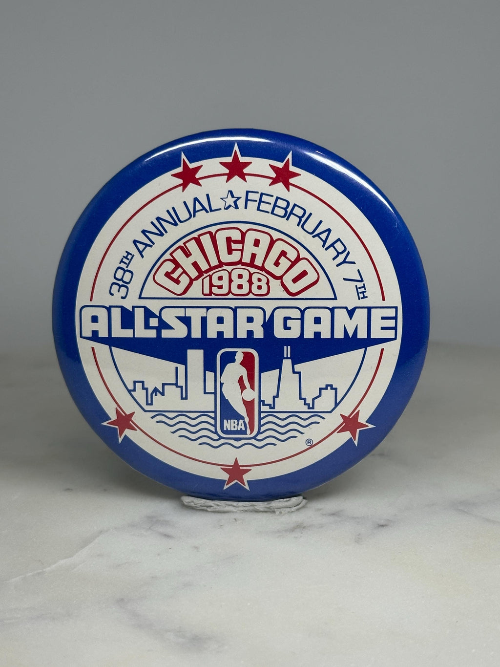 NBA All-Star Game Pinback Button: Red White Blue - 1988 Chicago Sports Accessory