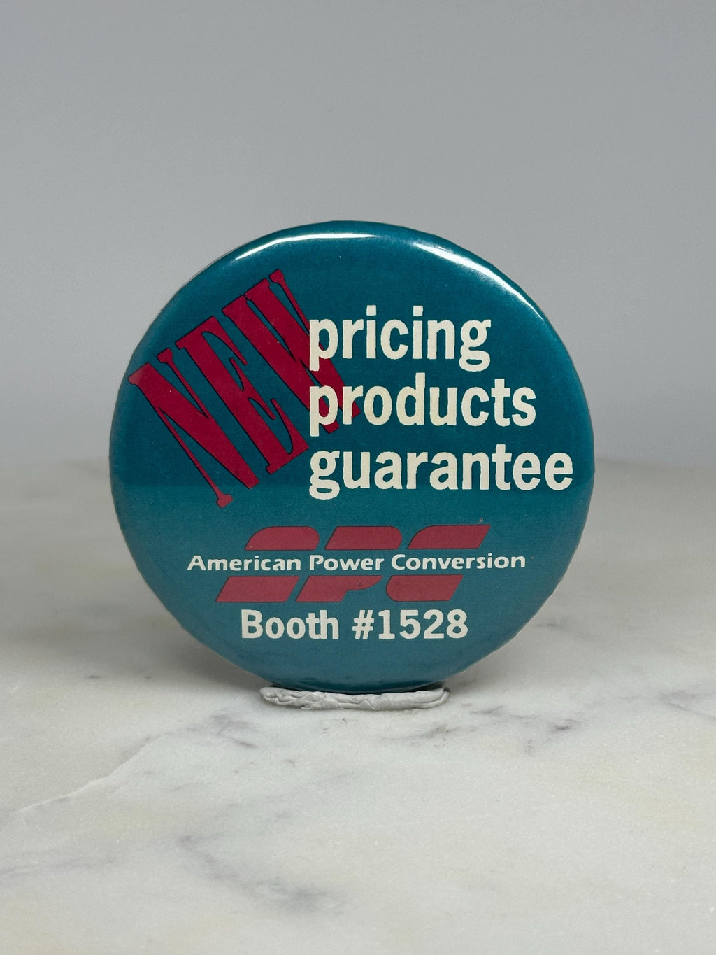 APC Promo Pinback Button: Teal Red Graphics - 90s Tech Accessory