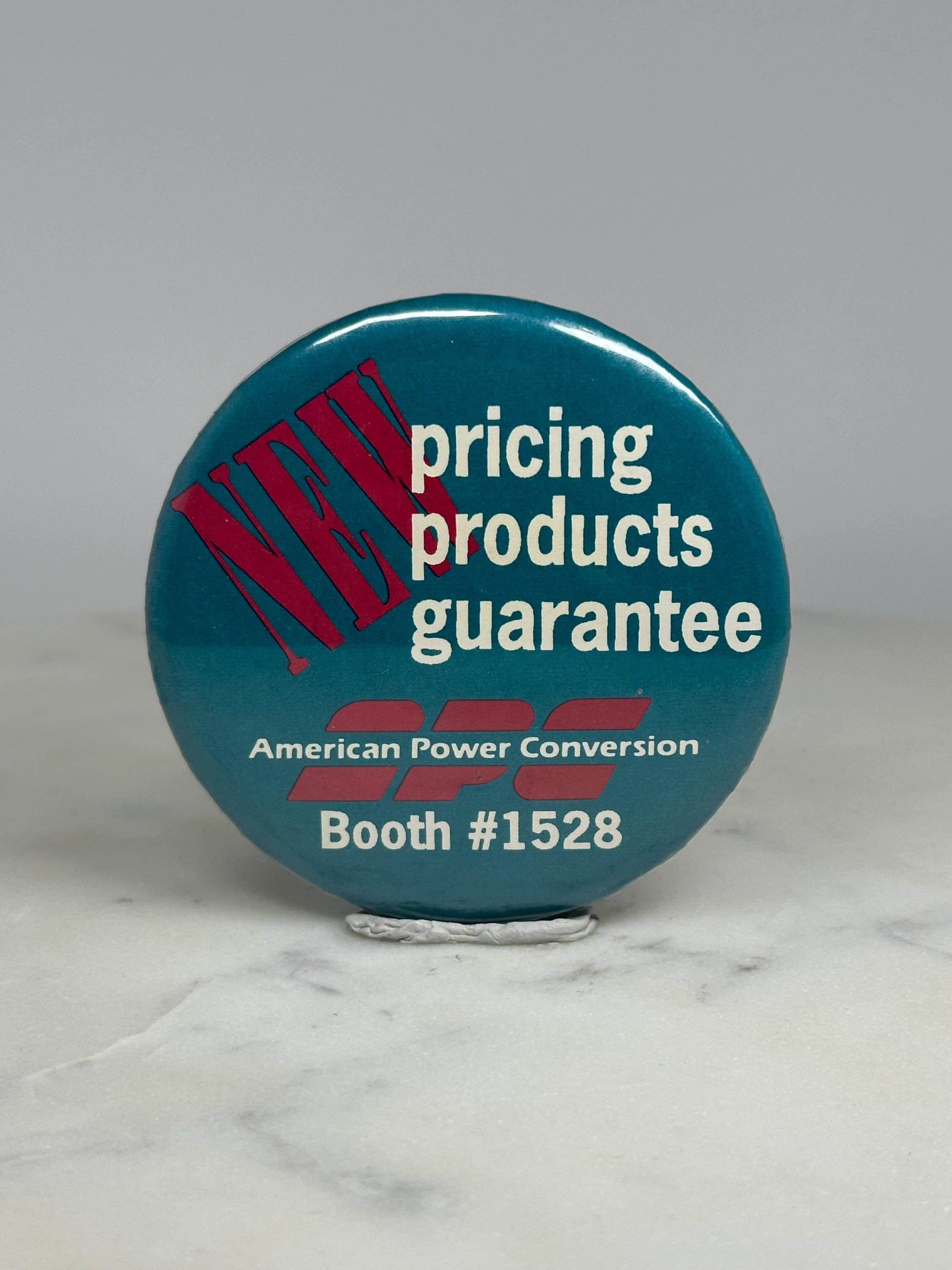 APC Promo Pinback Button: Teal Red Graphics - 90s Tech Accessory