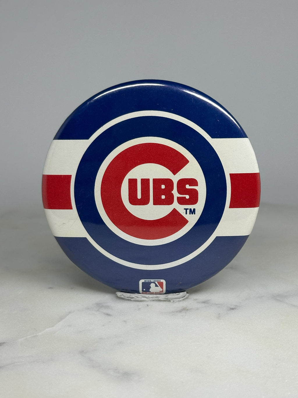 Chicago Cubs Pinback Button: Red White Blue Logo - Vintage MLB Accessory