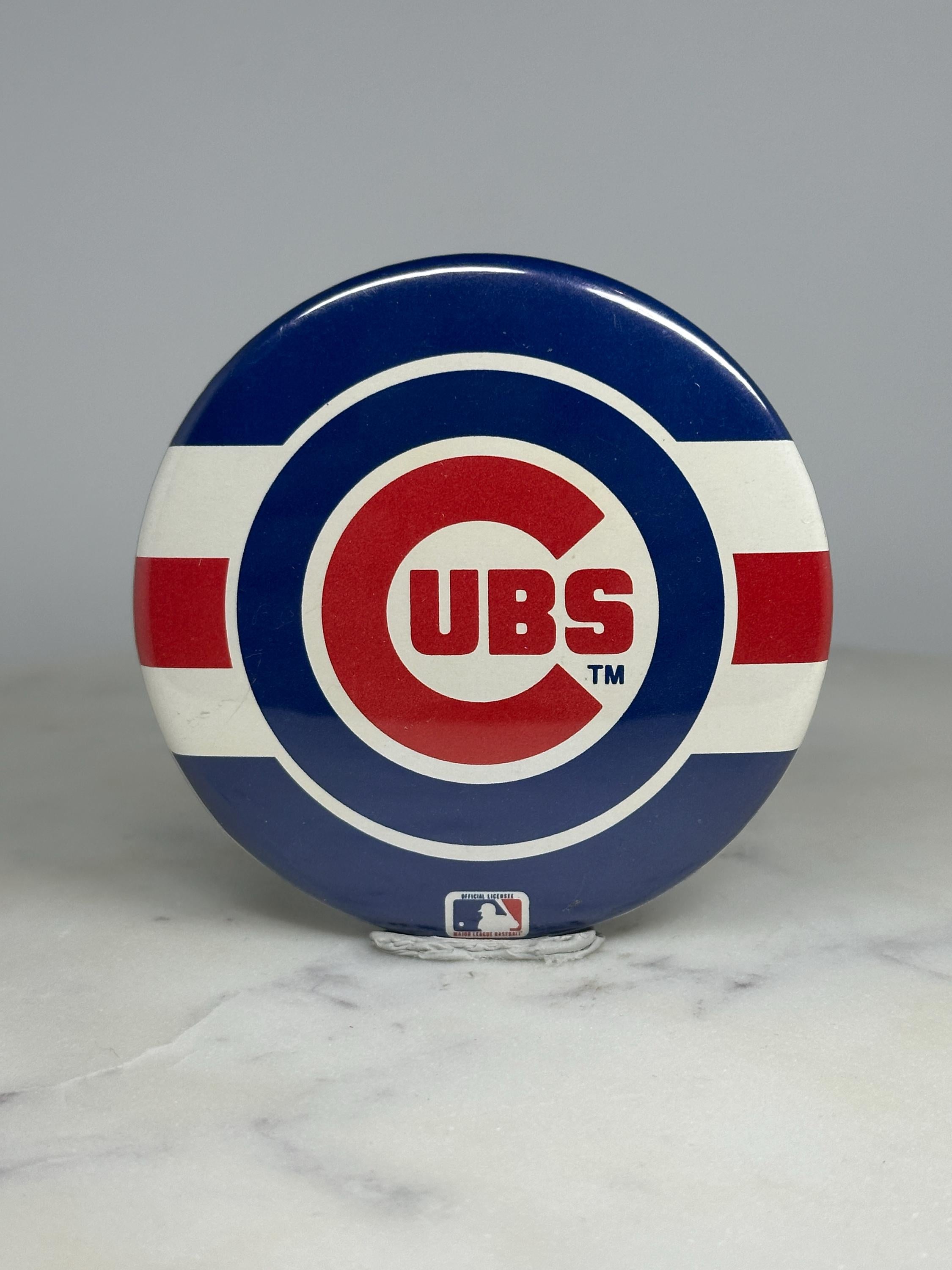 Chicago Cubs Pinback Button: Red White Blue Logo - Vintage MLB Accessory