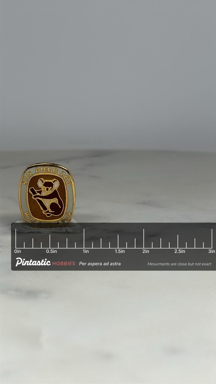 San Diego Zoo Koala Pin: Gold Enamel - Vintage Souvenir Accessory with ruler overlay for size reference