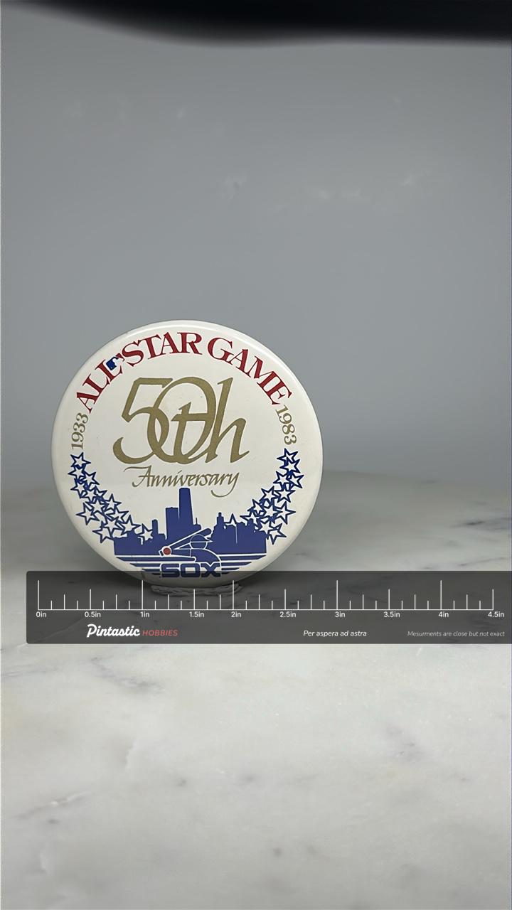 MLB All-Star Game Pin: White Sox 50th Anniversary - 1983 Sports Accessory with ruler overlay for size reference