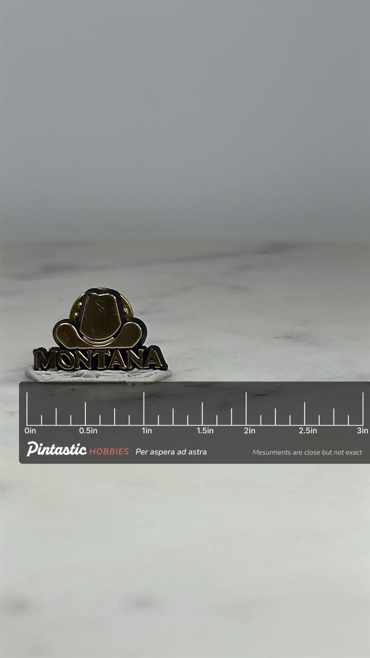 Montana Cowboy Hat Pin: Gold & Black Finish - Western Travel Accessory with ruler overlay for size reference