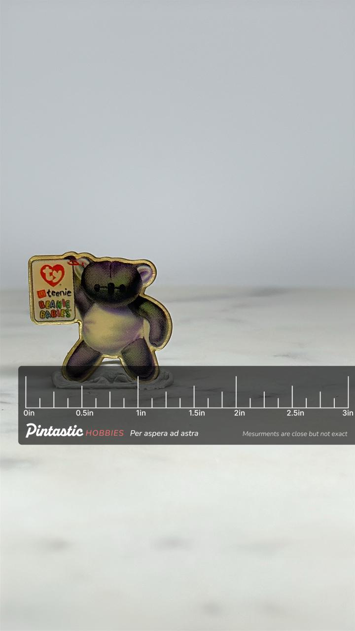 Beanie Babies Pin: Multicolor Koala Bear - 90s Collectible Accessory with ruler overlay for size reference