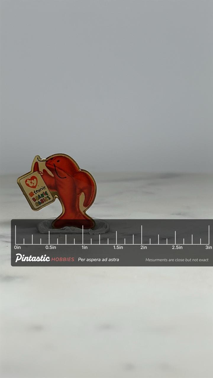 Beanie Babies Lobster Pin: Red Enamel - 90s Collectible Accessory with ruler overlay for size reference