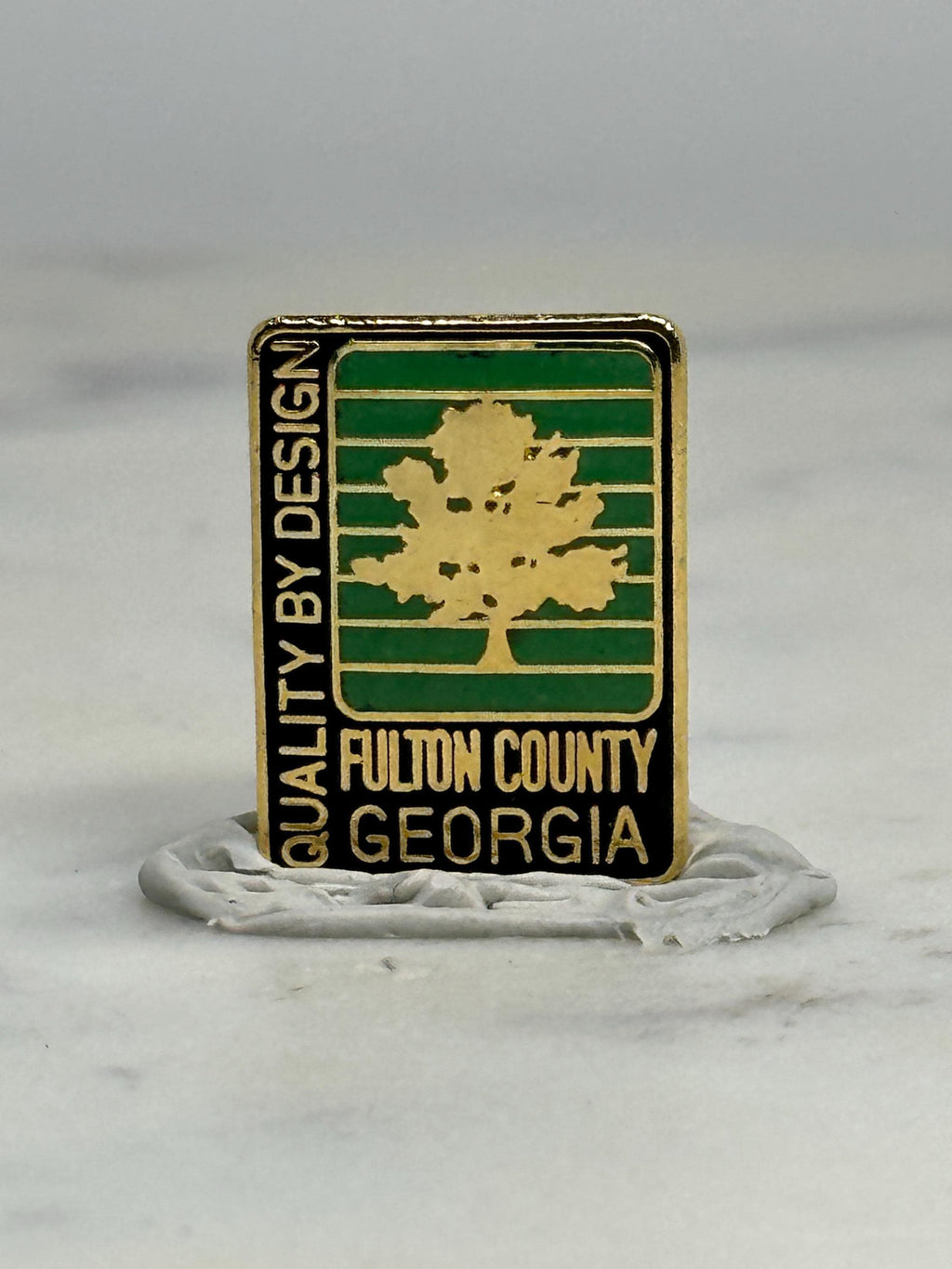 Fulton County Georgia Pin: Gold & Green Enamel - Vintage Civic Accessory