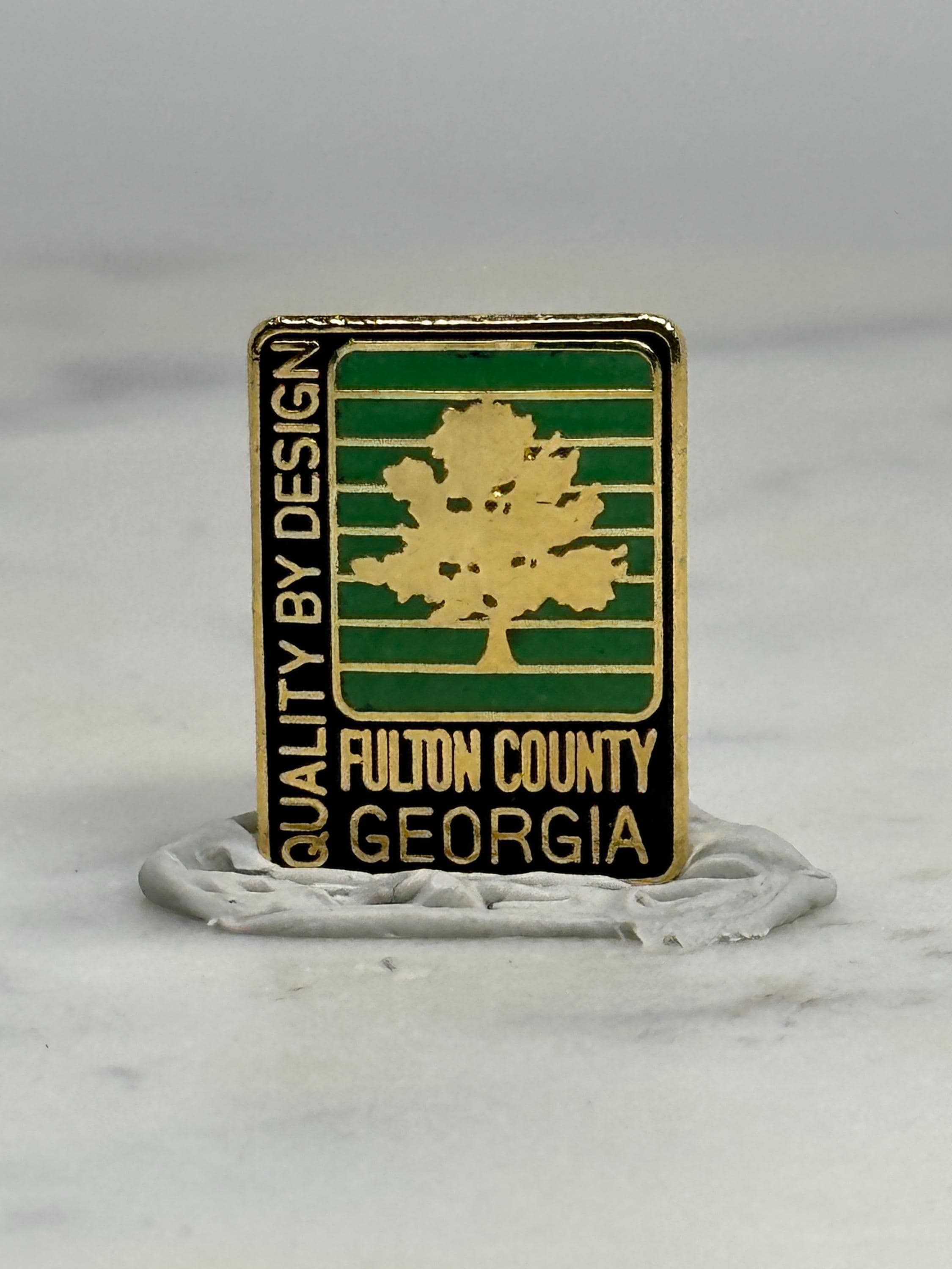 Fulton County Georgia Pin: Gold & Green Enamel - Vintage Civic Accessory