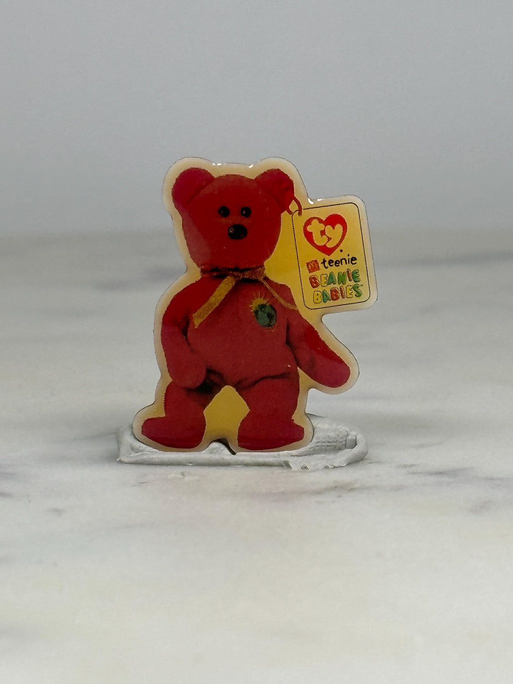 Beanie Babies Millennium Globe Bear Pin: Red Plastic - 90s Nostalgia Accessory