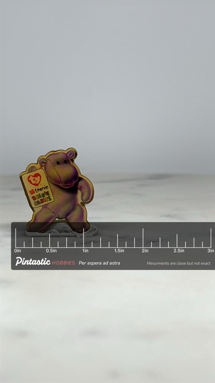 Beanie Babies Pin: Grey Hippo - 90s Collectible Accessory with ruler overlay for size reference
