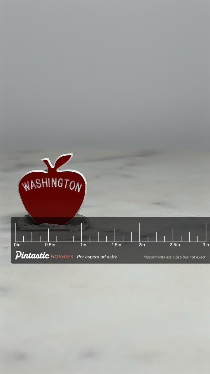 Washington Apple Lapel Pin: Red Enamel Finish - Vintage Souvenir Accessory with ruler overlay for size reference