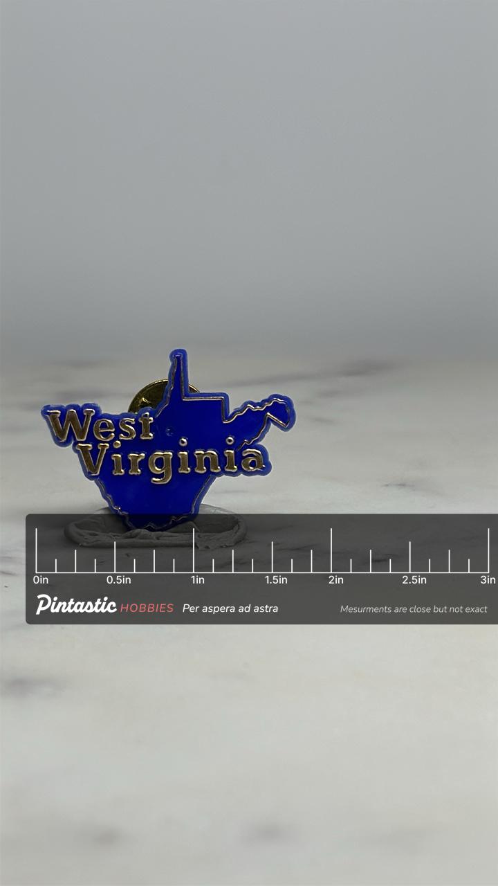 West Virginia State Pin: Blue Enamel Finish - Travel Souvenir Accessory with ruler overlay for size reference