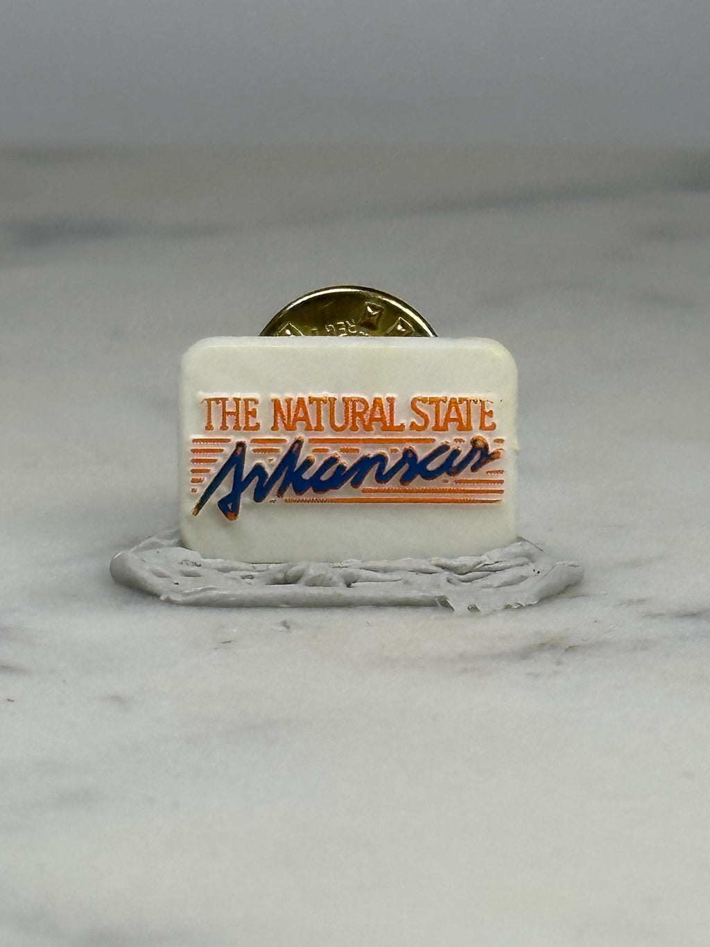 Arkansas State Souvenir Pin: White Enamel - Retro Travel Accessory