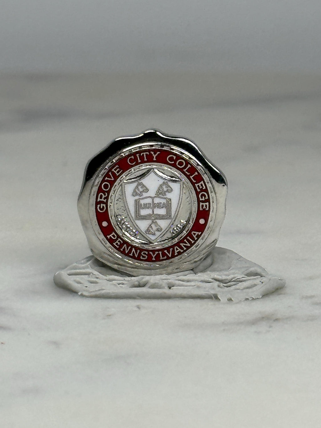Grove City College Pin: Silver & Red Enamel - Academic Heritage Accessory