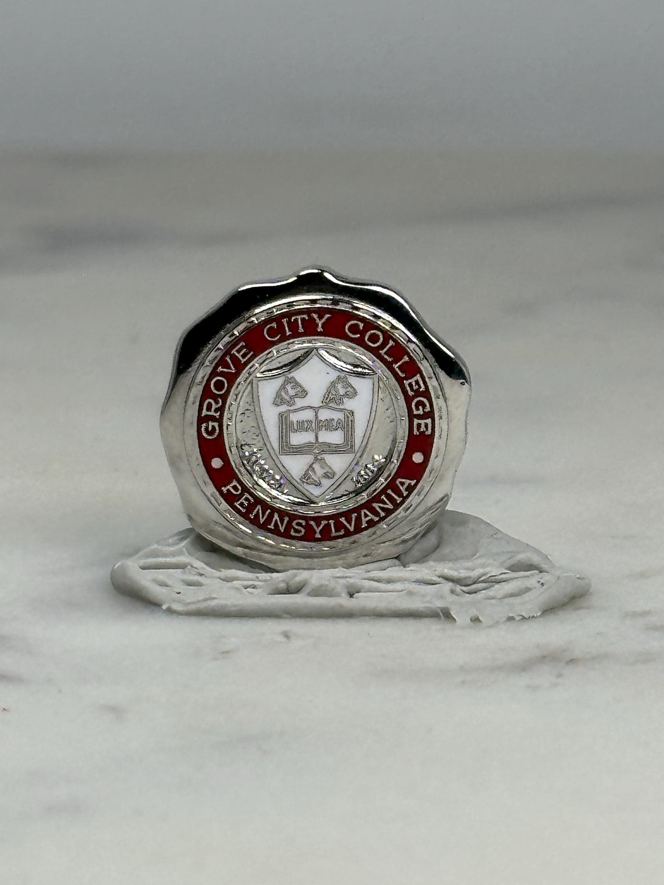 Grove City College Pin: Silver & Red Enamel - Academic Heritage Accessory