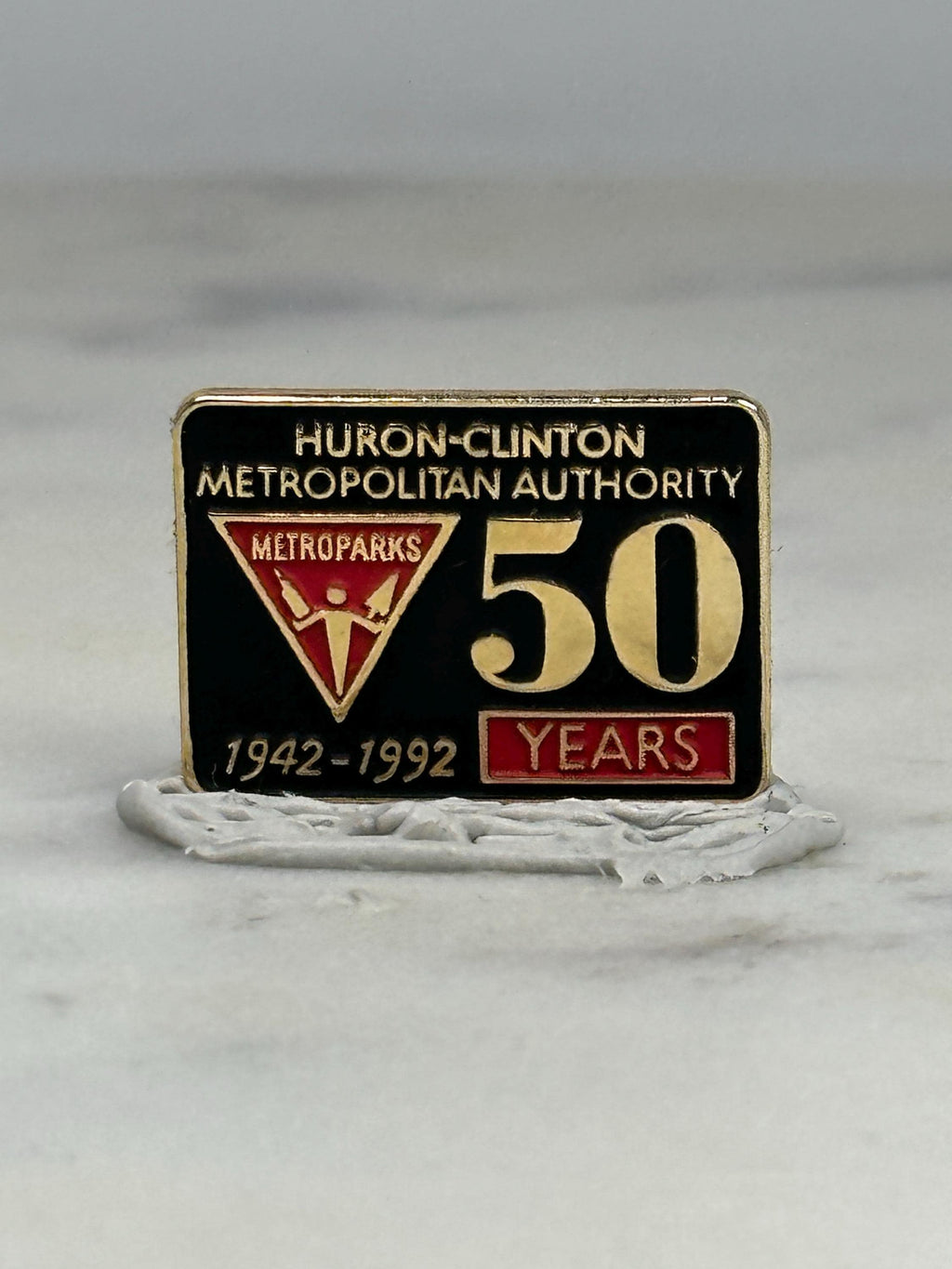 Metroparks 50 Years Commemorative Pin: Gold & Black Enamel - 1990s Retro Accessory