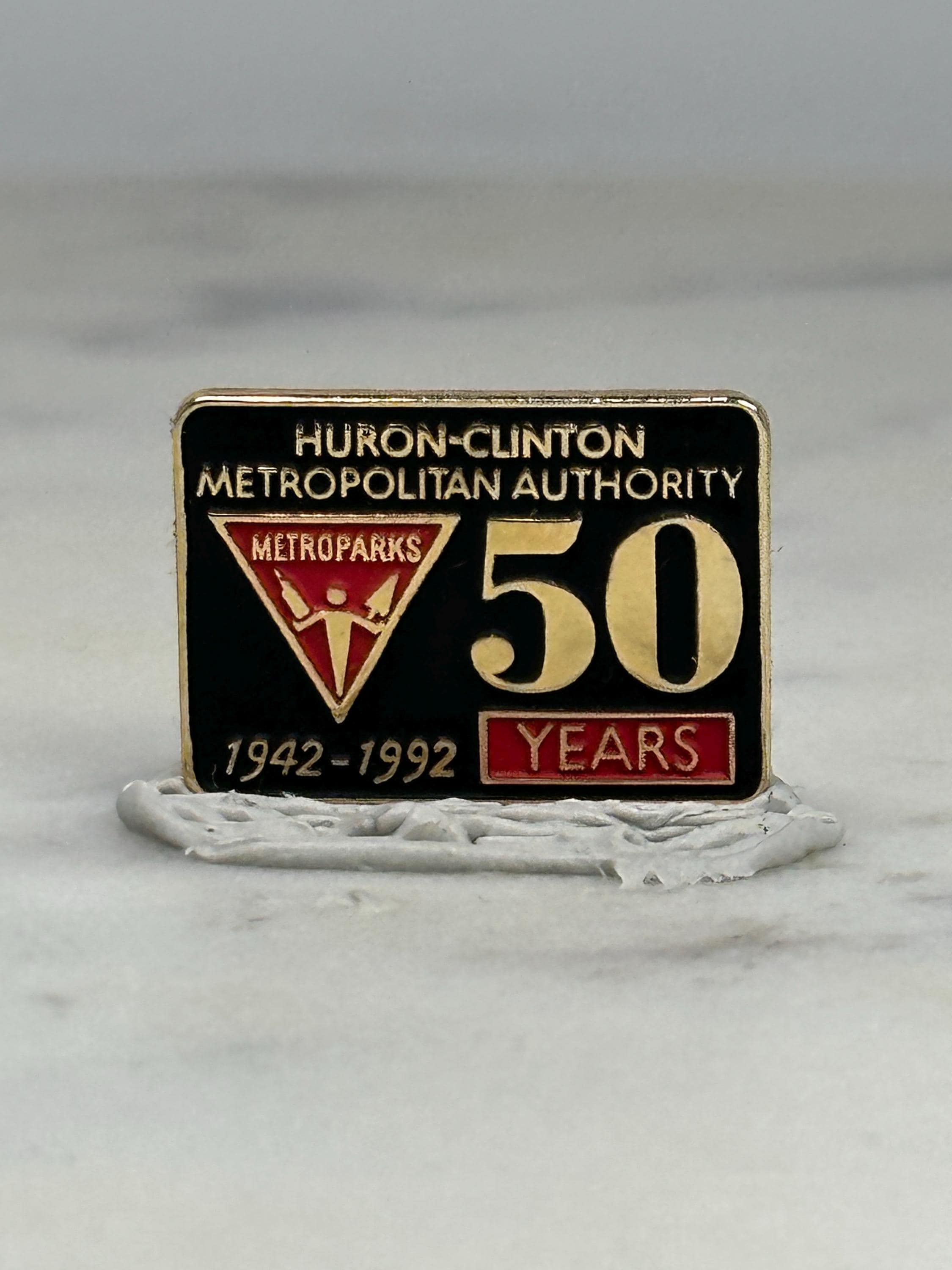Metroparks 50 Years Commemorative Pin: Gold & Black Enamel - 1990s Retro Accessory