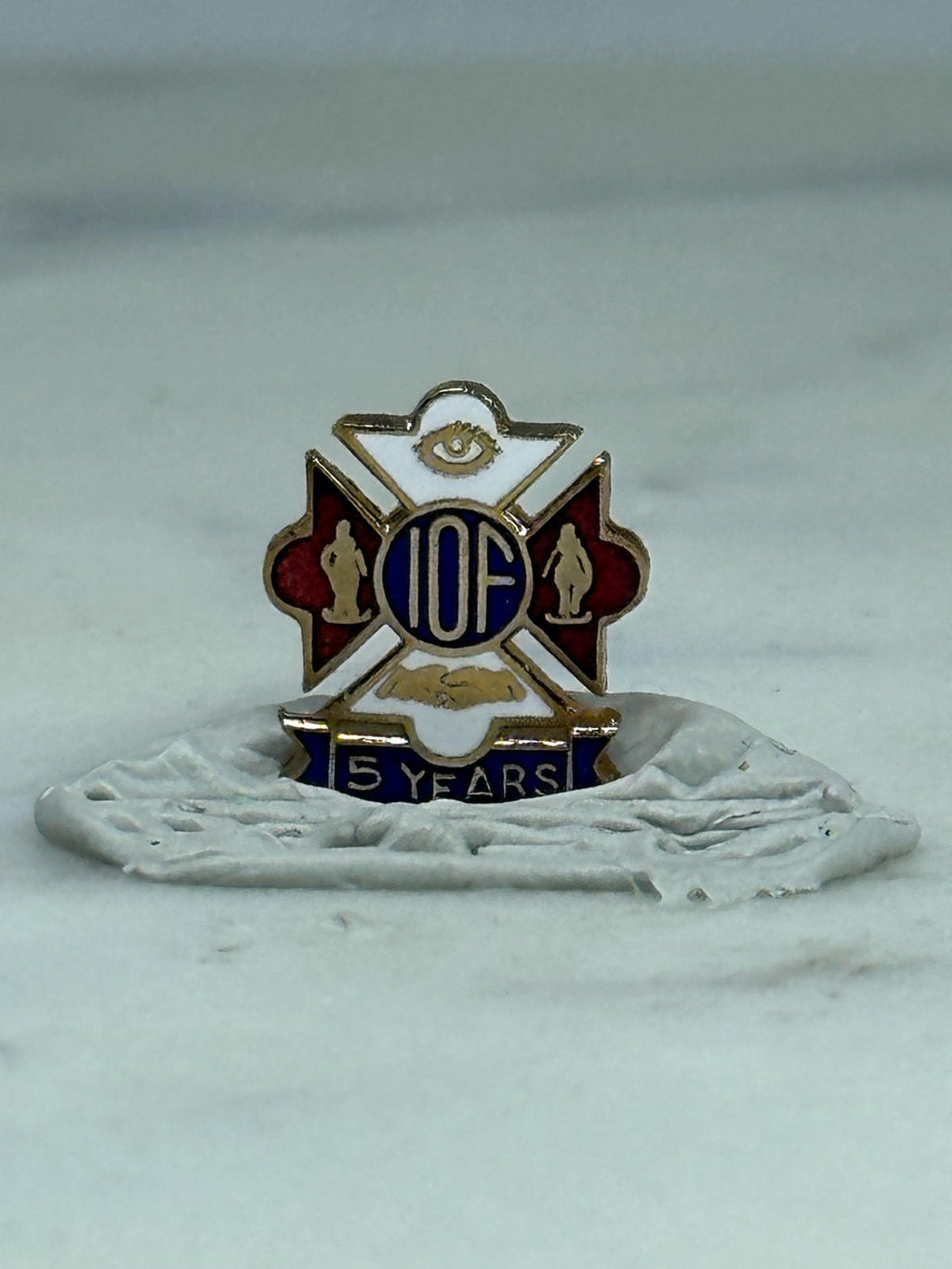 IOF 5-Year Service Pin: Red White Blue Enamel - Fraternal Era Accessory