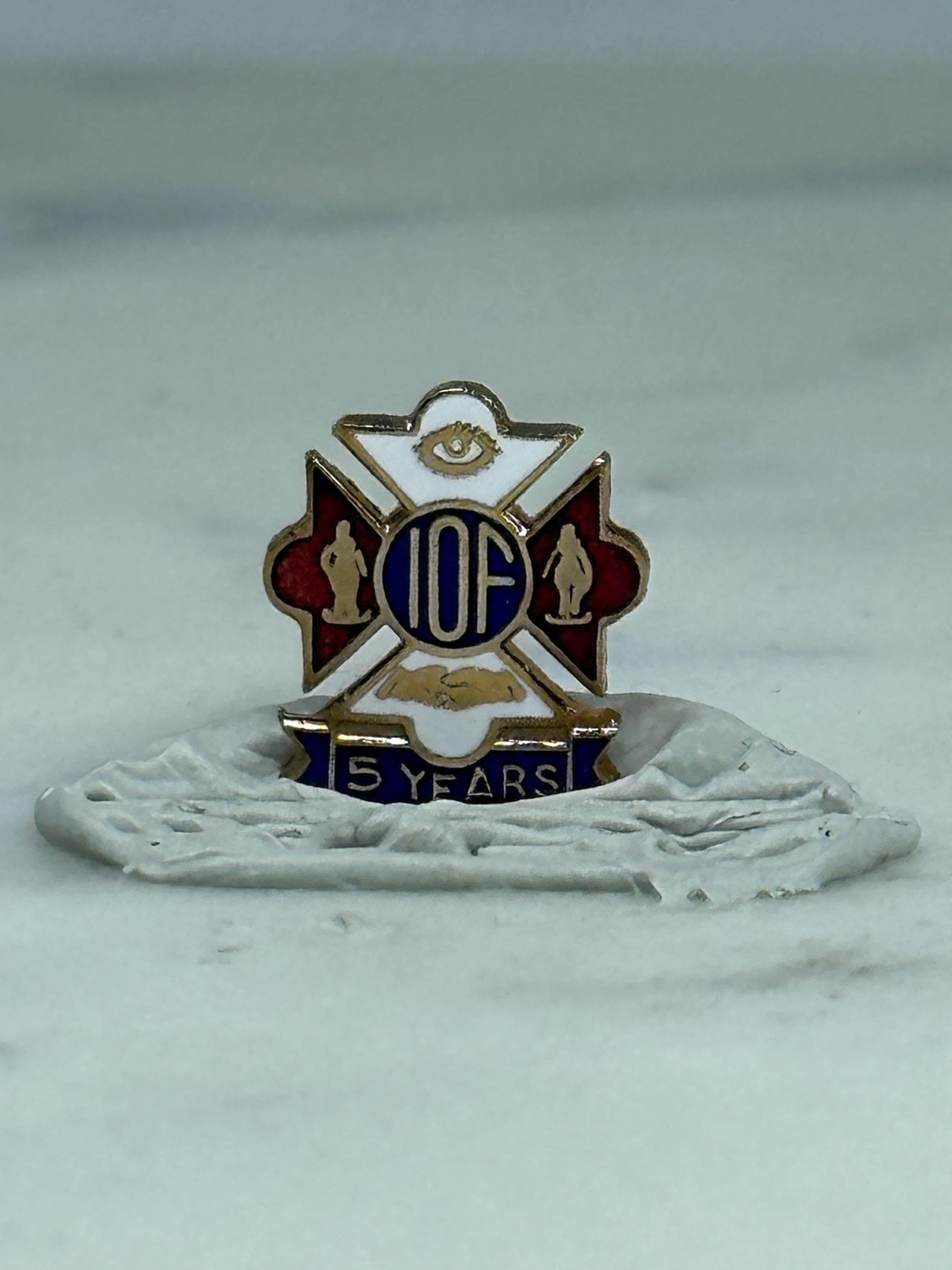 IOF 5-Year Service Pin: Red White Blue Enamel - Fraternal Era Accessory