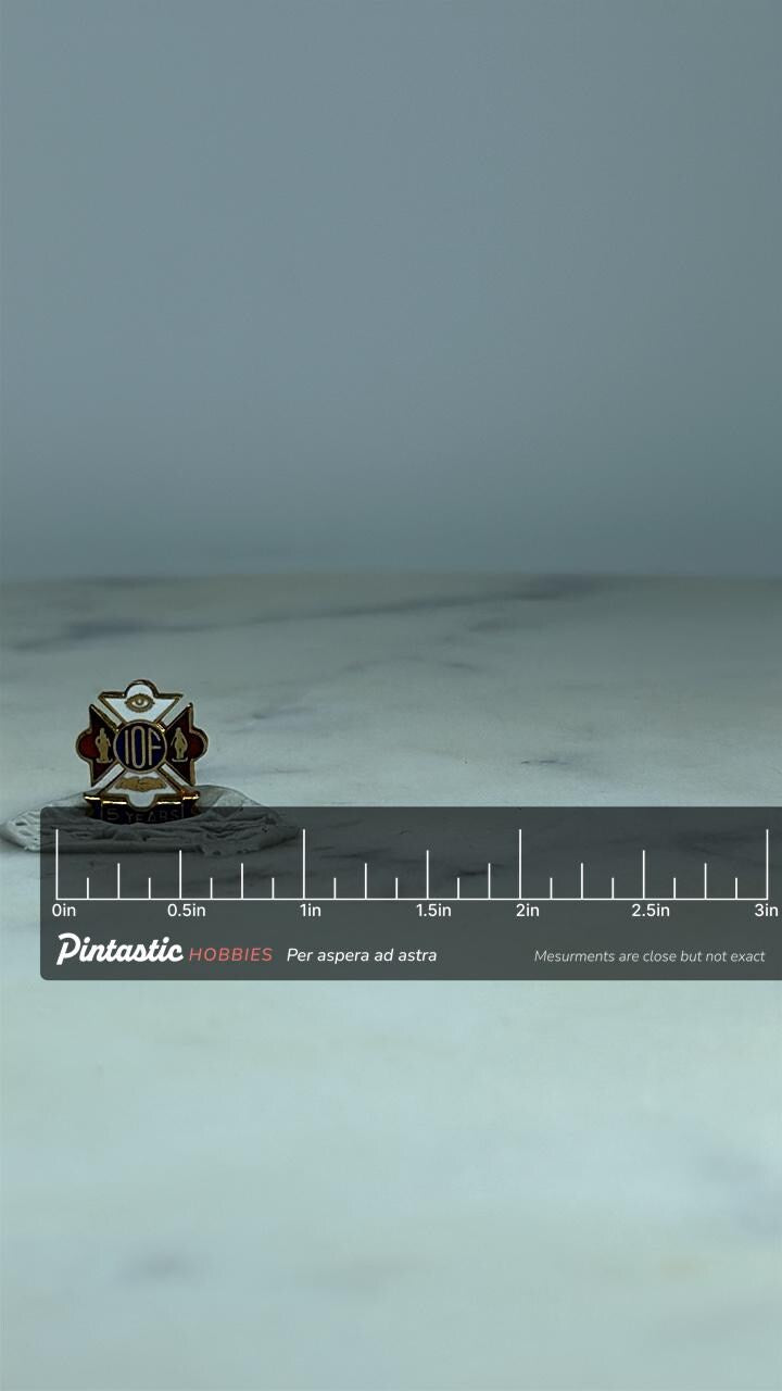 IOF 5-Year Service Pin: Red White Blue Enamel - Fraternal Era Accessory with ruler overlay for size reference