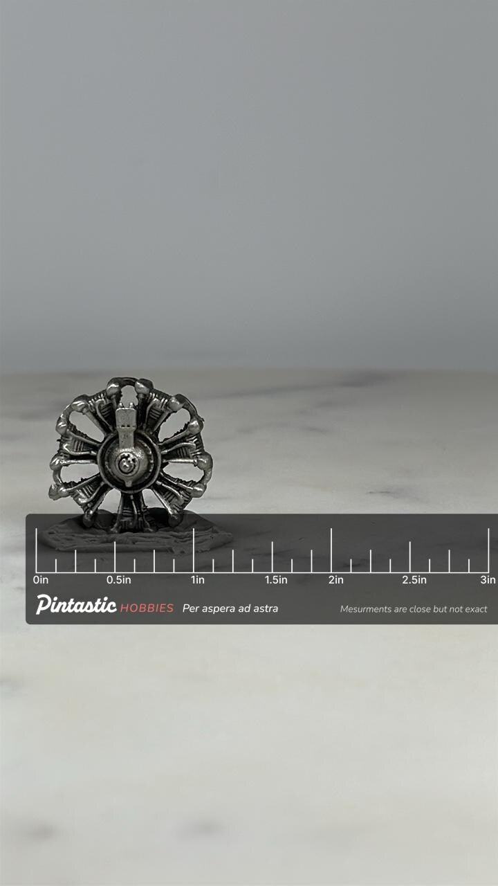 Radial Engine Pin: Antique Silver Finish - Aviation Collectible Accessory with ruler overlay for size reference