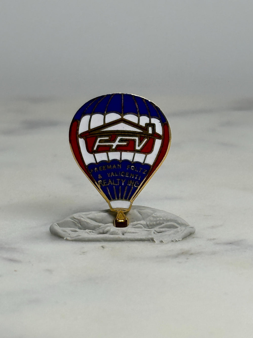 FFV Hot Air Balloon Pin: Red White Blue Enamel - Vintage Real Estate Accessory